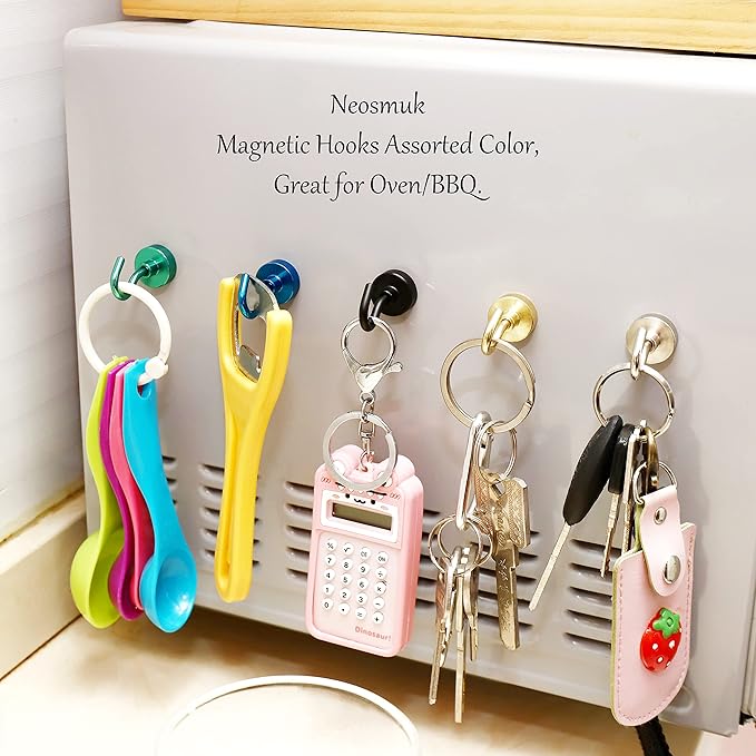 Neosmuk Magnetic Hooks, Heavy Duty 30lb+ Strong Magnet Hook for Cruise Cabins, Cruise Ship Essentials for Hanging, Metal Wall Refrigerator Hangers (Green, 15 Pack)