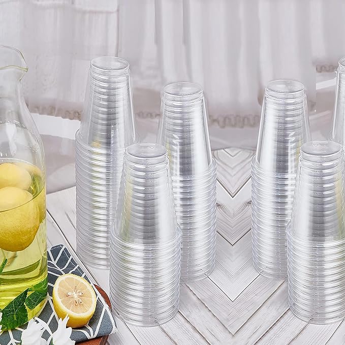 TashiBox 100 Count - 16 Ounce Plastic Cups, Ice Coffee Cups To Go - Crystal Clear PET Party Cups