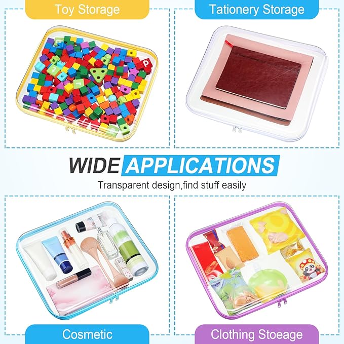 Sanwuta 6 Pcs Clear Hard Zipper Case Pencil Pouches Hard Plastic Zipper Pouches Makeup Bag Transparent Cases for Snacks Plastic Storage Organizer Box for Travel (Assorted Color, 13.78 x 11.81 x 2 Inch)
