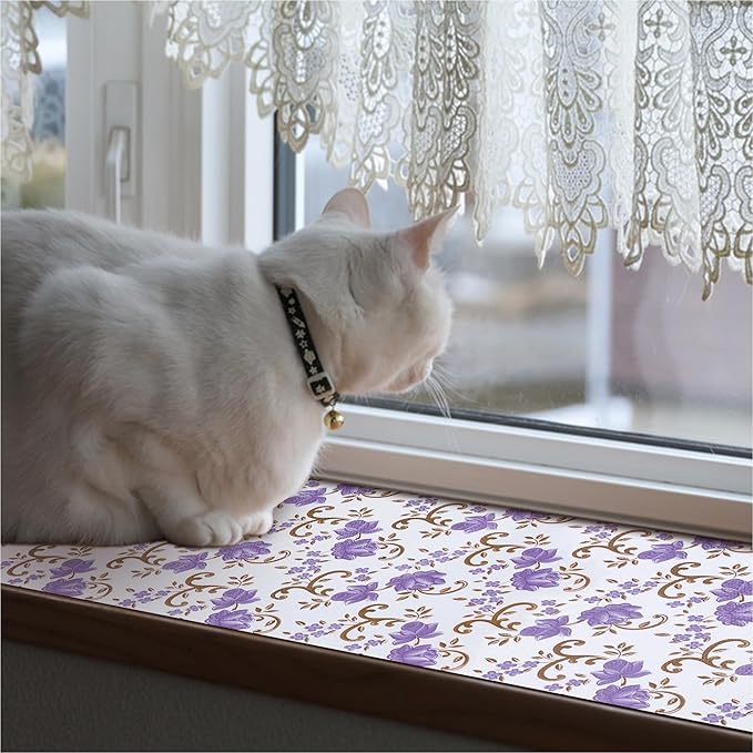 12X120 Inch Shelf Liner for Kitchen Cabinets, PVC Drawer Liner for Dresser Non-Slip Bathroom, Non-Adhesive Cabinet Liner Washable (Purple Floral)(1 Roll)