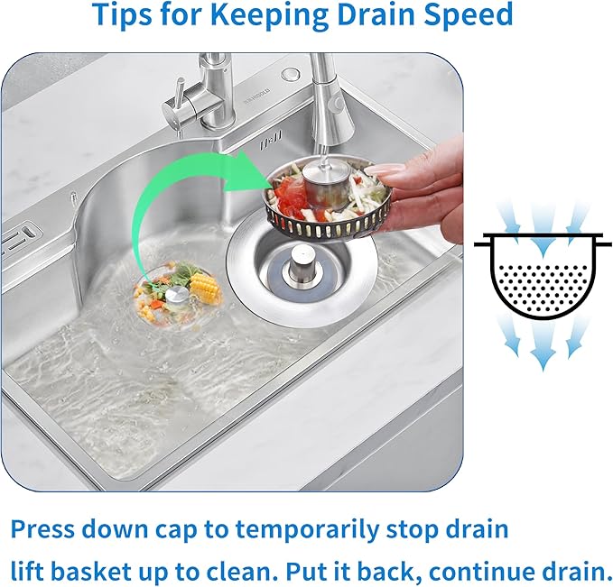 3-in-1 Kitchen Sink Drain Strainer, Pop-up Sink Stopper Kitchen Drain, Anti-Clogging Strainer Basket Odor Prevention Plug Stopper for US Standard 3-1/2” Drain (Silver-2pcs)