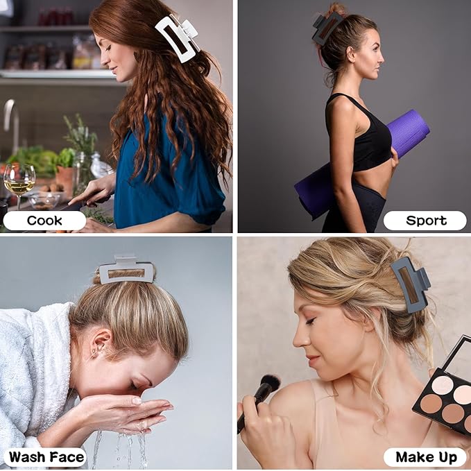 12 Pcs Large Hair Clips for Women, 4.2 Inch Square Claw Clips, Colorful Hair Claw Clips for Thick and Thin Hair, Bulk Hair Accessories for Women and Girls - Grey