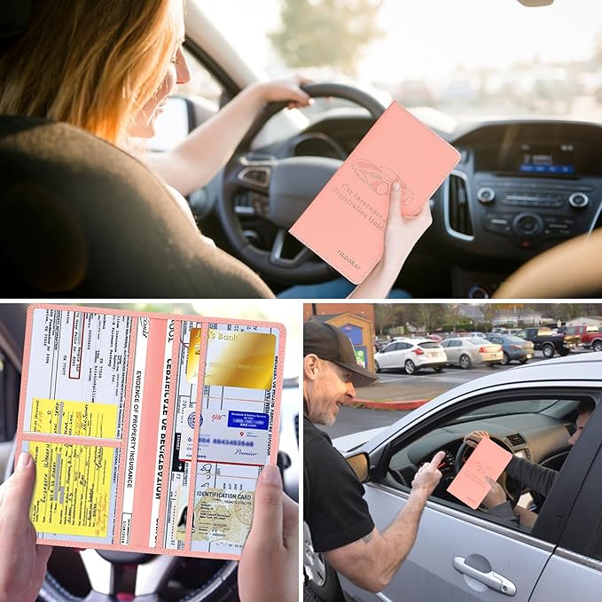 TILDOSAC Car Registration & Insurance Card Holder Leather Auto Glove Box Organizer Document Wallet with Magnetic Shut