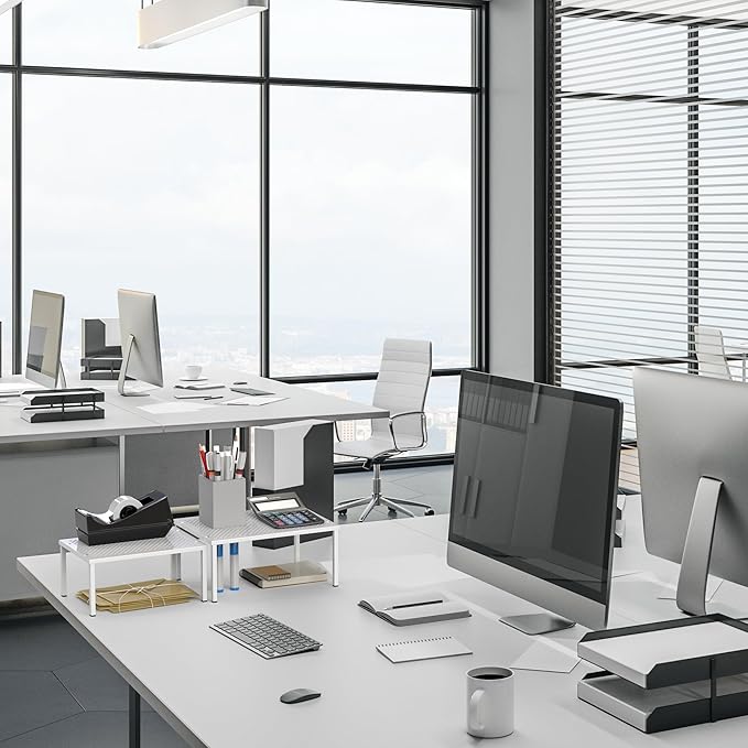 Simple Houseware Expandable Stackable Kitchen Counter Shelf Organizer, White, Metal Top, 11.25"L x 7.9"W x 5.4"H