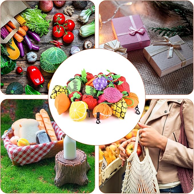 20 Pack Reusable Shopping Bags,Bulk Foldable Portable Reusable Grocery Bags Lightweight Polyester Grocery Shopping Tote Bag (Fruit)