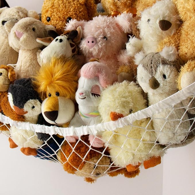 Stuffed Animal Storage Hammock Net Corner - Large Toy Hammock Net for Stuffed Animals Room Decor - Cute Stuff Animal Organizer Holder for Plush Plushie - Kids Baby Nursery Wall Bedroom Home Decor