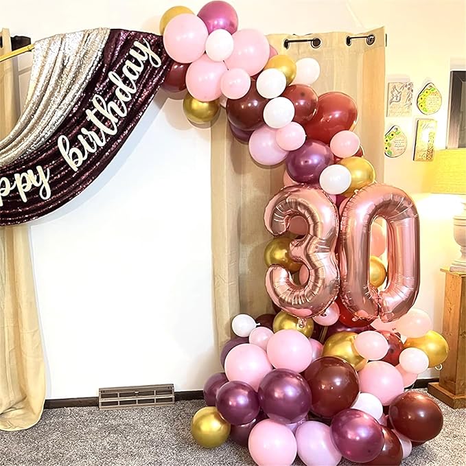 Burgundy Pink Balloon Garland Arch Kit, Burgundy Ruby Red Dusty Purple Pastel Pink Metallic Rose Gold Confetti Balloon Arch Kit for Women Girls Birthday Wedding Baby Bridal Shower Party Decorations