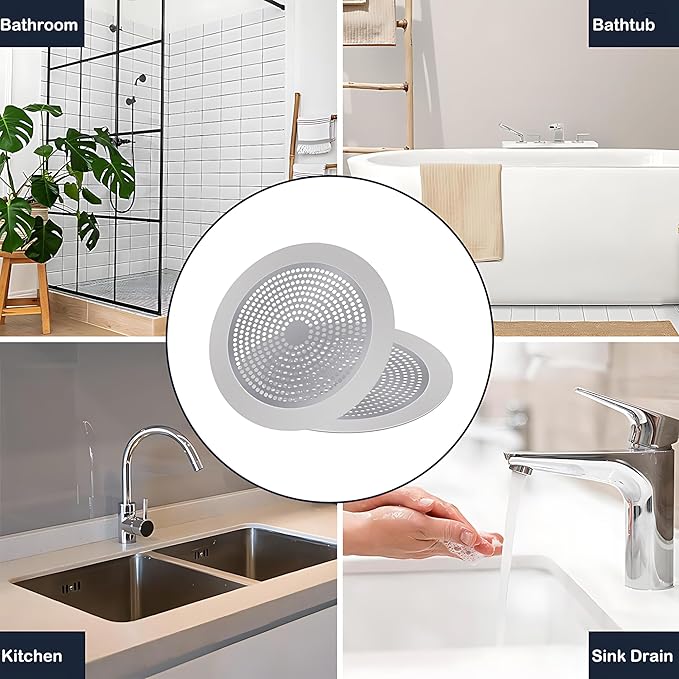Round Shower Drain Cover Hair Catcher 5.5 inch, Hair Stopper for Bathtub Drain Bathroom Shower Drain Strainer Sink Protector Filter Weighted Stainless and Silicone Shield (5.5 in)