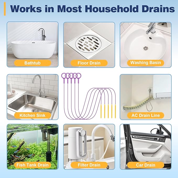 Drainsoon 35-Inch Metal Drain Snake Hair Clog Remover, Reusable Sink Snake Drain Hair Remover Tool, Flexible Break-Resistant Plumbing Snake Drain Cleaner for Shower, Bathtub, and Kitchen Sink (5 Pack)