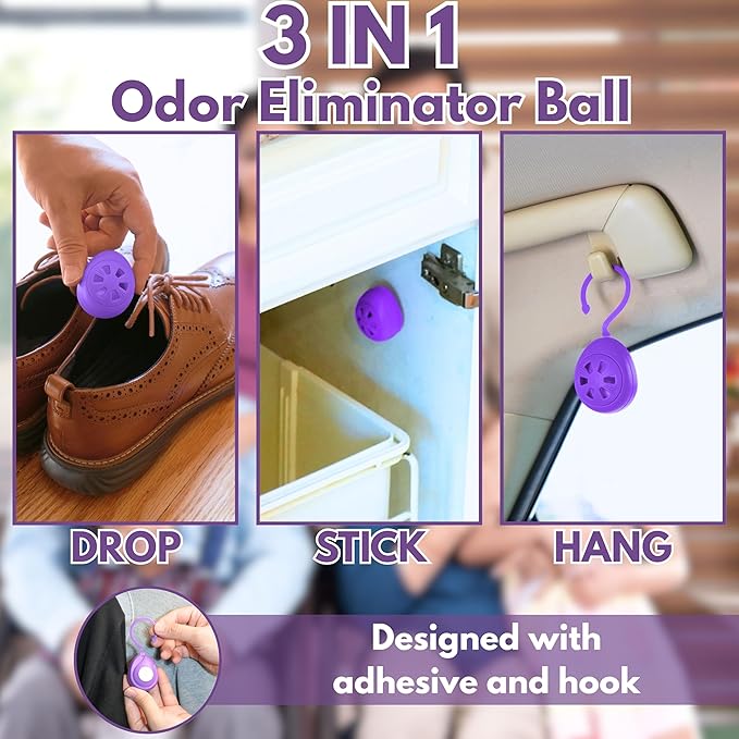 Air Jungles Shoes Deodorizer Ball 6 Count, Lavender Scent, Odor Remover Balls for Sneakers, Gym Bags, Lockers, Closets, Hampers, and Drawers. Essential Oil Provides Natural Freshness