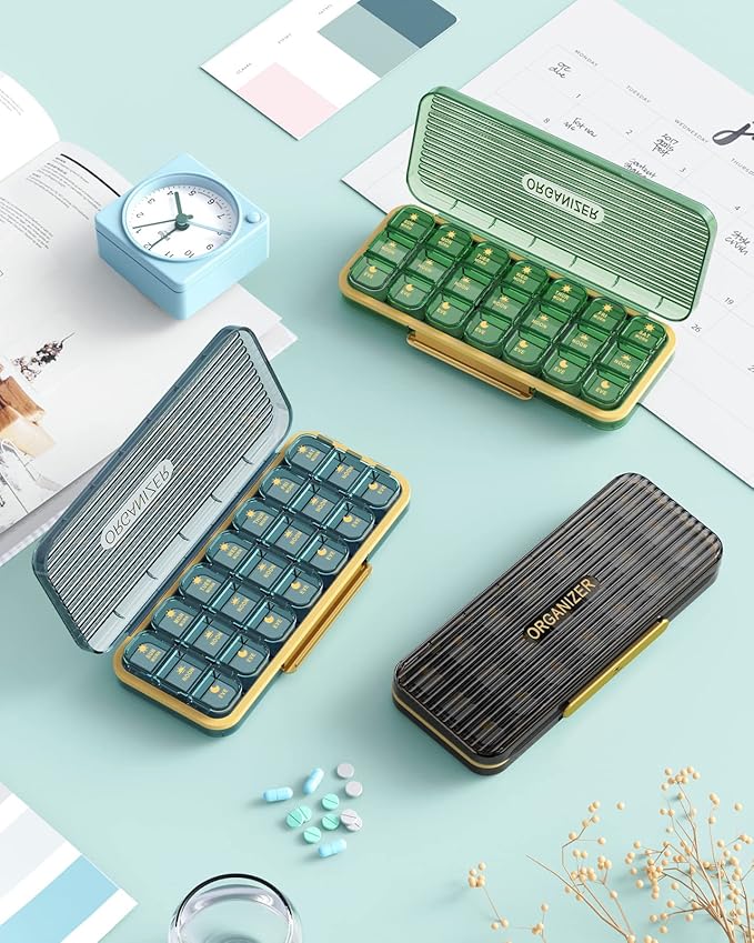 Pill Organizer 3 Times A Day, 7-Day Pill Box 3 Times A Day - Acedada Weekly Medicine Box Organizer, 7 Detachable Portable Daily Pill Container Dispenser Case for Vitamins Fish Oils Supplements, Green