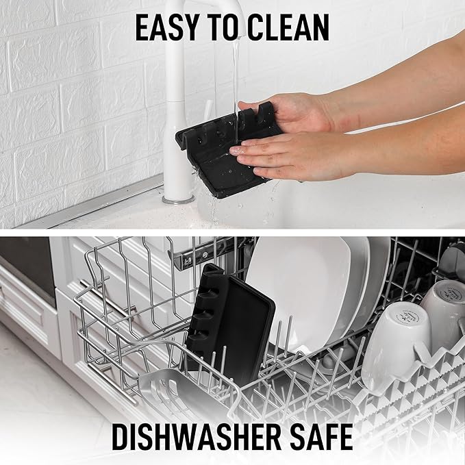 Zulay Kitchen Silicone Utensil Rest - BPA-Free, Durable Spoon Rest with Drip Pad - Heat-Resistant for Stove Top & Counter - Kitchen Gadget Holder