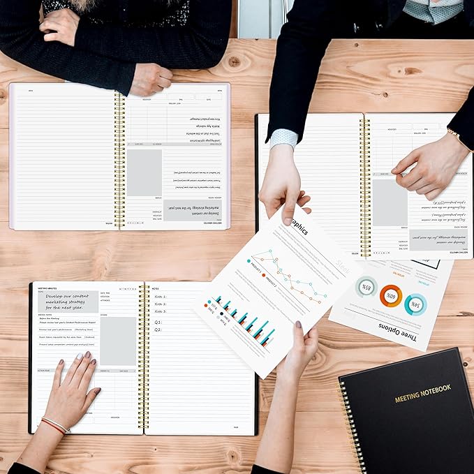 SUNEE Half Meeting Half Note - 8.5"x11" Professional Notebooks for Work - 160 Pages, A4 Size Project Planner, Spiral Meeting Agenda/Minutes Organizer for Women Men, Note Taking, Office & Business