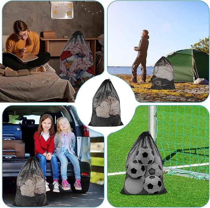 2 Pack Mesh Laundry Bags, 23 x 34 Inches Heavy Duty Mesh Laundry Bag, Large Laundry Drawstring Bag for College, Dorm, Travel, Family and Apartment Dwellers, Black