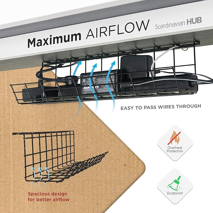 Under Desk Cable Management Tray, Cord Organizer for Wire, Cord Management Under, Wire Holders - Black Tray - Set of 2X 17