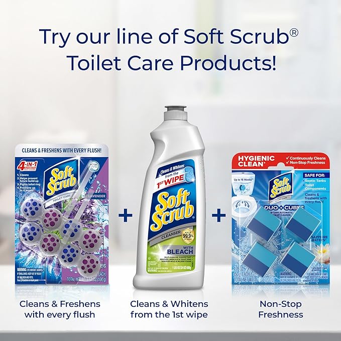 Soft Scrub 4-in-1 Rim Hanger Toilet Bowl Cleaner, Lavender, 2 Count, Cleans, Helps Prevent Build Up, Fights Toilet Ring & Freshens up to 4 Weeks