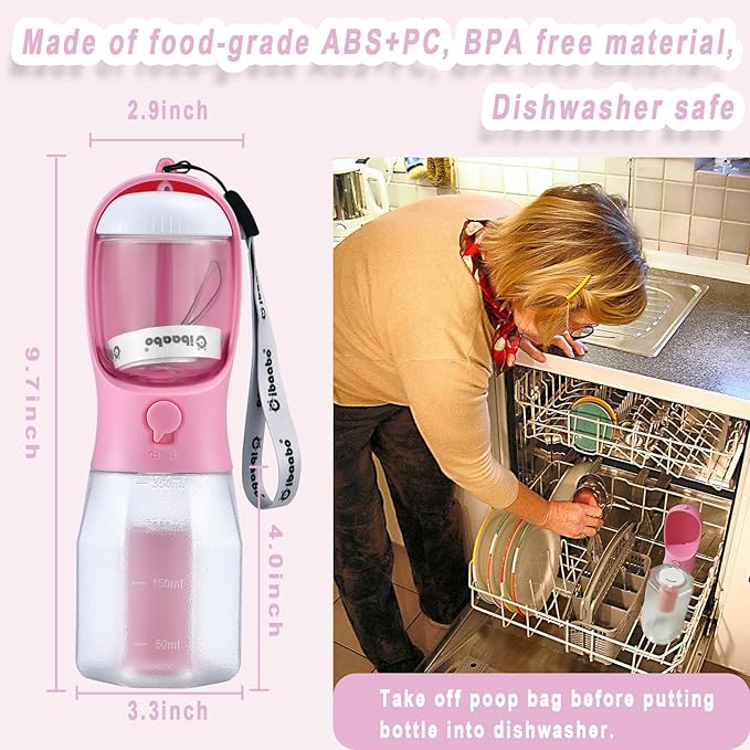 Dog Water Bottle with Food Container & Poop Bag Holder, Travel Water Bowl, Portable Pet Dispenser, Dog Gifts Stuff Accessories Items, Puppy Essentials for Yorkie Chihuahua Walking Hiking