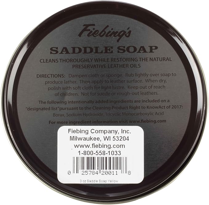 Fiebing's Yellow Saddle Soap for Leather (3.5 oz Tin) - Leather Cleaner & Conditioner to Soften, Protect & Restore Leathercraft - Leather Soap for Car Seat, Couch, Shoe, Purse, Boot, Bag, & Saddles