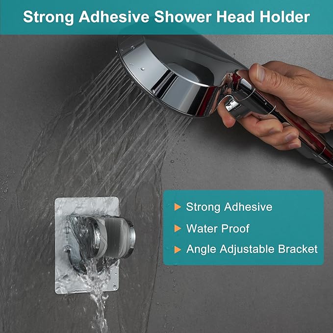 GwernKB Handheld Shower Head with on off Switch&Built-in Power Spray,7-Setting High Pressure Spray Shower Wand with 79in Long Hose&Bracket and Extra Adhesive Shower Holder for Lower Mount,Chrome