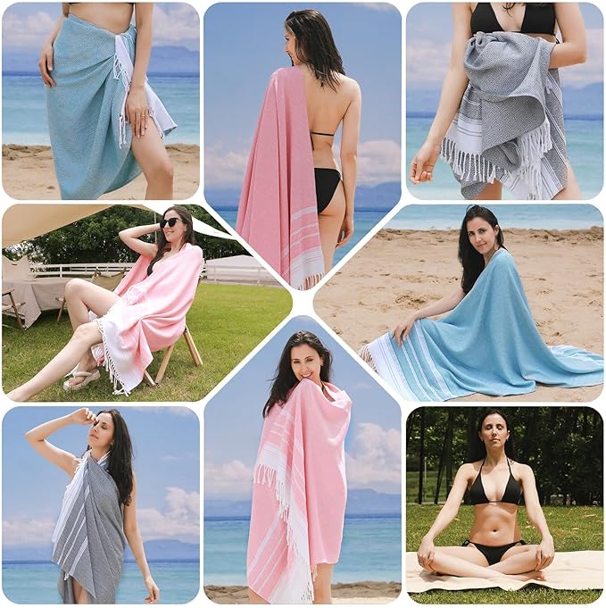 Genovega Oversized Turkish Beach Towels 74"x38" Thin Quick Dry Sand Free Pool Swim Bathing Towel Extra Large Blanket Adult Travel Essentials Cruise Accessories Must Haves Summer Light Blue Stuff