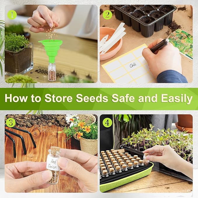 80 Slots Seed Storage Organizer with 40 Seed Envelopes, Sturdy Organizer Storage Box with Label Stickers, Glass Container for Flower Vegetable Garden Seed Saving (Seeds not Included)