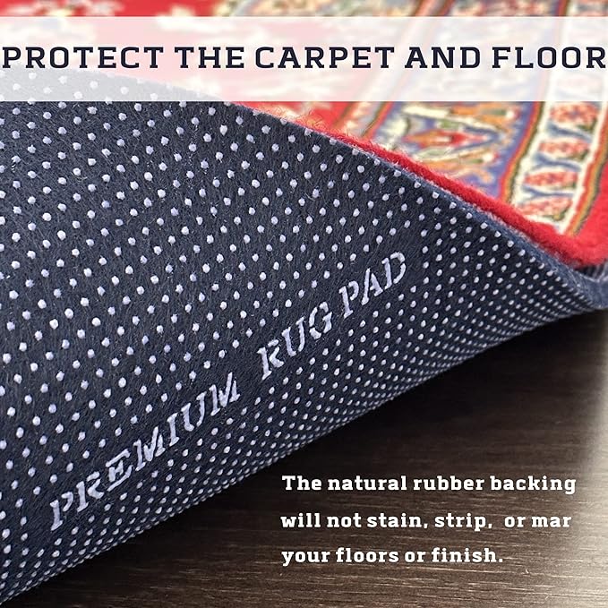 DELLUNA Non-Slip Area Rug Pad 2'x3', 3/8" Thick Double Side Rubber + Felt, Premium Deluxe Cushioned- Safe for All Floors, Adds Comfort and Protection, Ultra Strong Grip, Stop Rug from Moving.