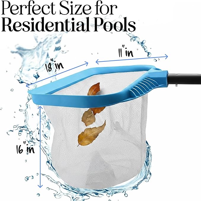 Pool Skimmer Net for Cleaning – Heavy Duty Deep Mesh Pool Net Skimmer - Fine Leaf Rake Net for Swimming Pools, Ponds - Strong Frame - Fits Standard Pool Poles (Net Only, No Pole) - White