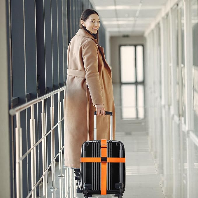 Luggage Straps for Suitcases TSA Approved Travel Belt 4 Pack by Chelmon(Orange)