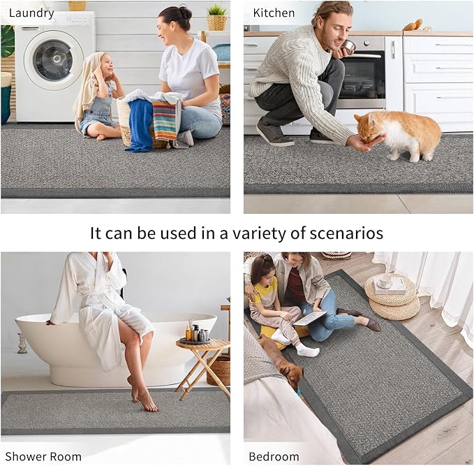 YDKGL Kitchen Mats for Floor, Rubber Backing Kitchen Rugs Non Slip Washable, Super Absorbent Jute-Like Braid Kitchen Runner Rug Sink Mat Standing Mat, Easy to Clean, Gray 17"x30"