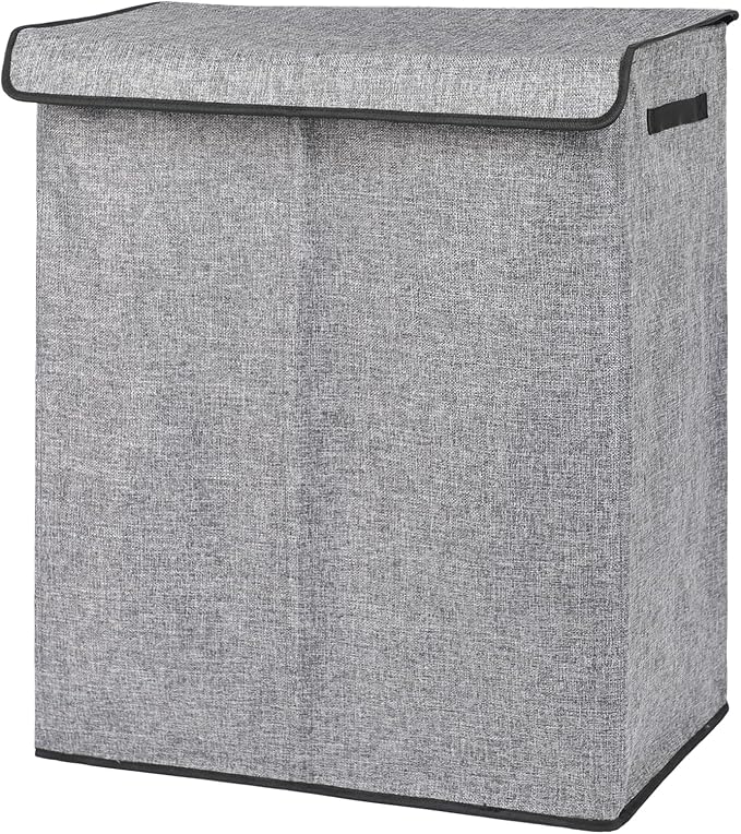 DOKEHOM 150L Double Laundry Basket with Lid and Removable Laundry Bags, Large Collapsible Laundry Hamper with 2 Sections for Bedroom, Bathroom, Laundry Room, College (Grey)