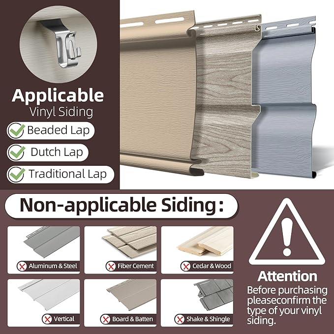Amuille Vinyl Siding Light Clips, 20 Pack Vinyl Siding Hooks, Heavy Duty Stainless Steel Siding Hangers for Hanging Outside Holiday Decor, String Lights, Wreaths