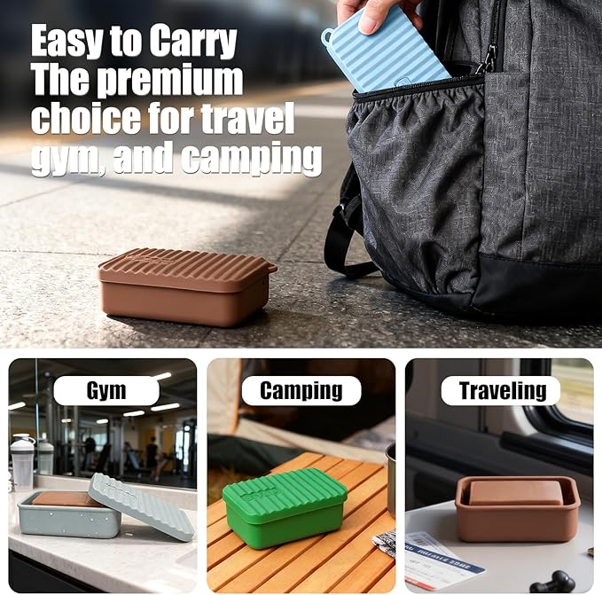 OTHIX Extra Large Silicone Leak Proof Travel Soap Case - Compatible with 10 oz Duke Cannon or Shampoo & Conditioner Bar Set | Travel Essentials for Trips, Outdoor Adventures, Truck Drivers(Light blue)