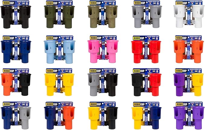 ROBOCUP, (Red), Patented Clamp On Boat Cup Holder |Multifunction Dual Drink Caddy for Fishing Poles, Tools, Net, Gaff |Portable Storage for Boating, Beach, Umbrellas, Golf Carts, Strollers