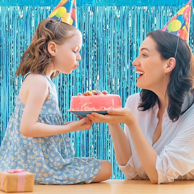 10 Pack Teal Blue Backdrop Curtain 3.2ft x 8.2ft Metallic Tinsel Foil Fringe Curtains Photo Booth Background for Birthday Party Decoration Baby Shower Engagement Wedding Christmas Decoration