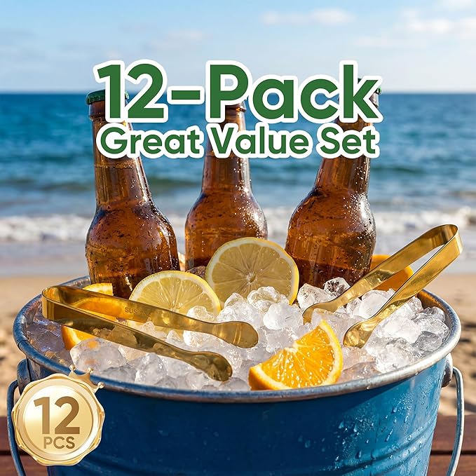12 Pcs Gold Serving Tongs, Stainless Steel Ice Tongs Mini Sugar Tongs for Kitchen Appetizers, Party. Ting Tongs for Serving Food, Ice, Sugar Cube, Salad, Desserts
