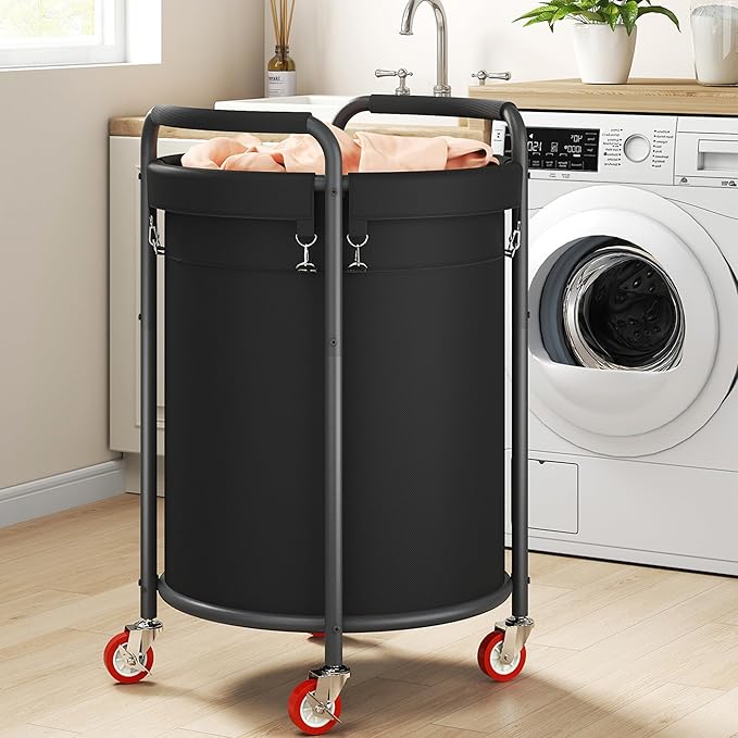FAVOOSTY Laundry Hamper with Shelf, 70L Laundry Basket Organizer, Laundry Hamper with Shelf, 2 Section Laundry Sorter for Laundry Room Organization (Black1)