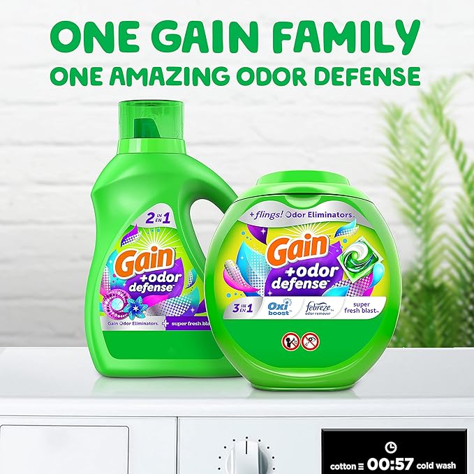 Gain Flings Laundry Detergent Pacs with Odor Defense, 112 Count, Super Fresh Blast Scent, HE 3in1 with Febreze and Oxi