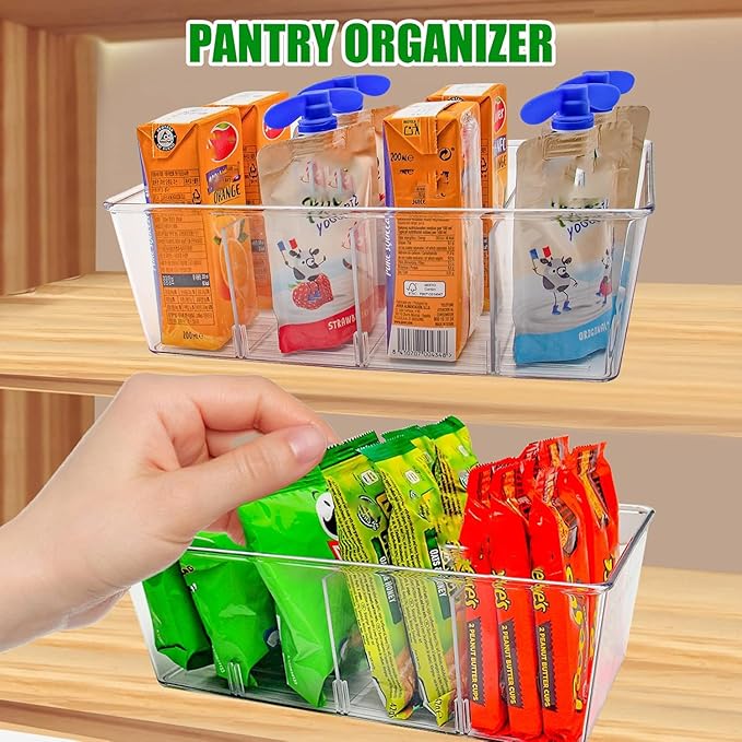 7 Pack Pantry Organizers and Storage,Clear Plastic Bins for Kitchen,Fridge,Refrigerator,Cabinet Organization and Storage,4 compartment Snack Containers for Spice Packets,Tea bag