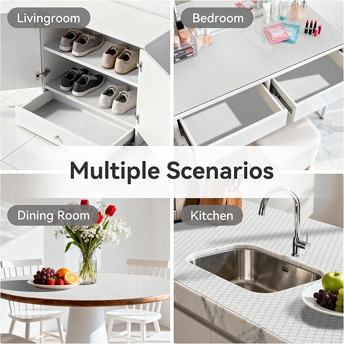 FIFTY FEET 18"x96" Non-Adhesive Shelf Liner for Kitchen Cabinets and Drawers, Washable Non-Slip PVC Cabinet Liner (White Circle)(1 Roll)