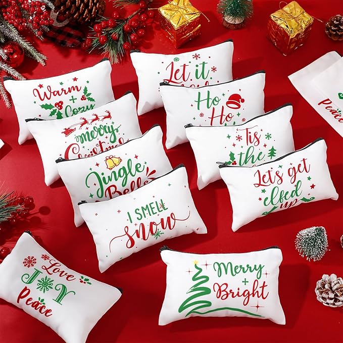 Reginary 20 Pieces Christmas Cosmetic Bag Bulk for Women, Christmas Makeup Bags Gifts with Zipper Toiletry Bag Pouch Travel Accessory Organizer Xmas Gifts, 7 x 4.3 Inches