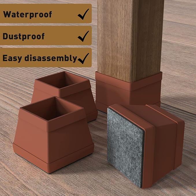 16 Pcs Square Chair Leg Protectors for Hardwood Floors, Silicone Felt Furniture Pads Non Slip,Free Moving Table Leg Covers,Chair Protectors for Wooden Floors. Brown