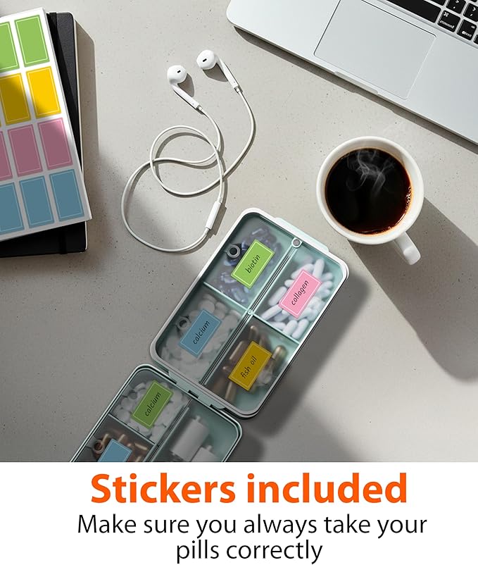 Travel Pill Organizer Box – Moisture Proof Case with Magnetic Closure, Large 8-Compartment Holder for Pills, Vitamins and Supplements, Secure Medicine Organizer for Traveling and Home, for Daily Use