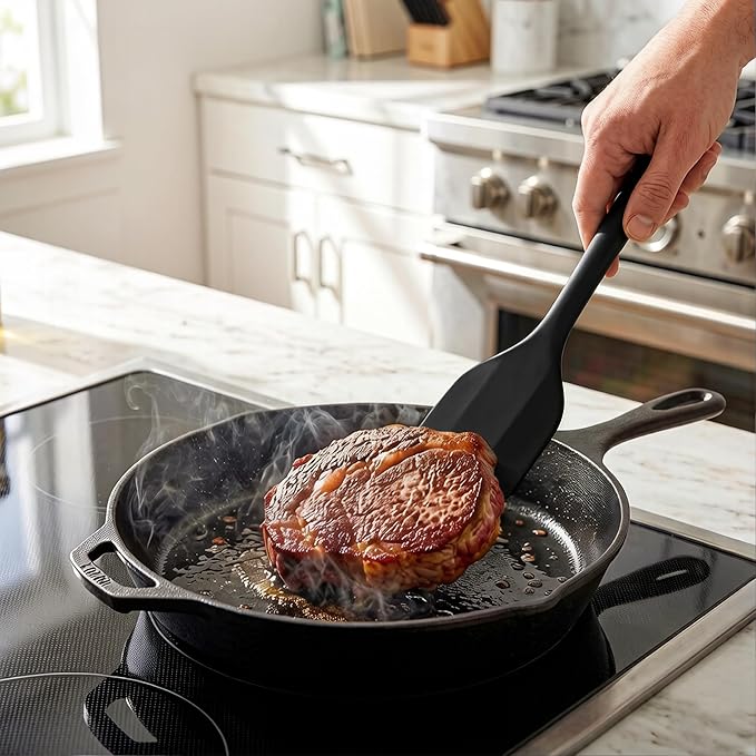 5 Pieces Silicone Spatula Set BPA Free Non Stick Rubber Spatula Heat Resistant Set Ideal for Baking Cooking Mixing Dishwasher Safe Kitchen Tools Black
