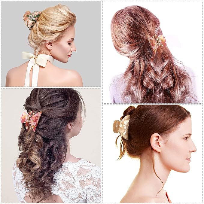 WILLBOND 6 Pieces Medium Hair Claw Clips for Thin Hair 2.6 Inch Tortoise Shell Clip Banana Jaw Hairpin French Style Barrettes Head Accessories for Women Girls(Elegant Patterns)