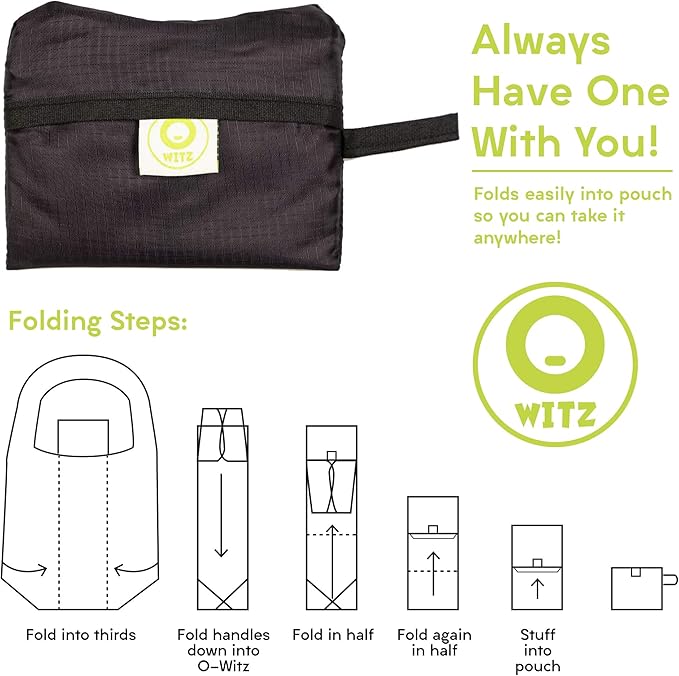 O-WITZ Reusable Grocery Bags | Vibrant Tote Bag For Groceries, Gym, Office, Beach, Toys & More | Washable Design With Large Handles For Maximum Convenience | Folds Into A Small Pouch, Vintage Green