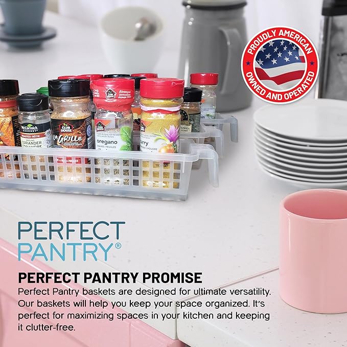 Narrow Storage Bins - Set of 3 Spice Baskets - Plastic Trays for Organizing Kitchen Cabinets, Pantries, Shelves, Fridge, and Countertops - Spice Holder for Inside Cabinets, Small Fridge Organizer