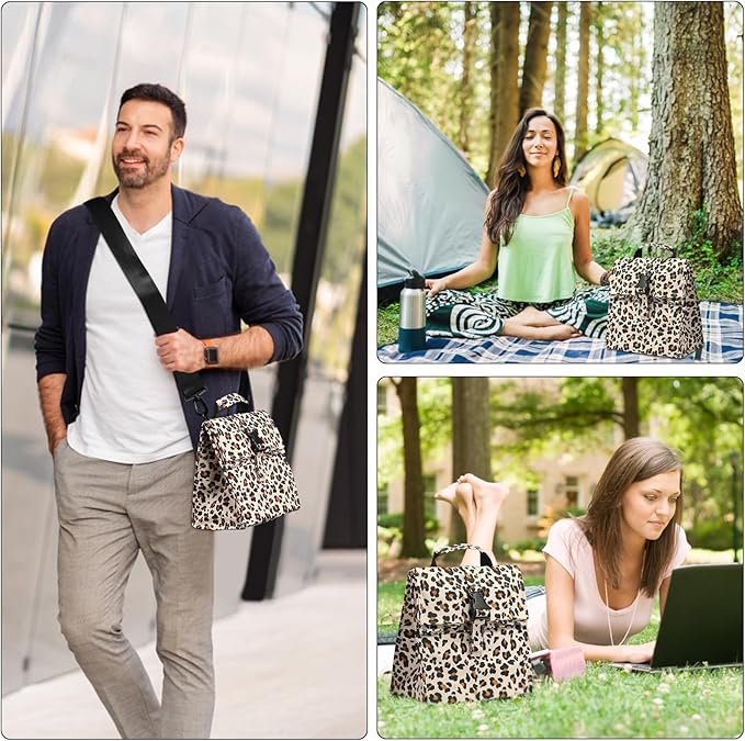 Insulated Foldable Lunch Bag - Lightweight Portable with Adjustable Shoulder Strap Lunch Box for Men, Women, Office, Work, Picnic, Hiking and Beach (Leopard(Soft Fabric))