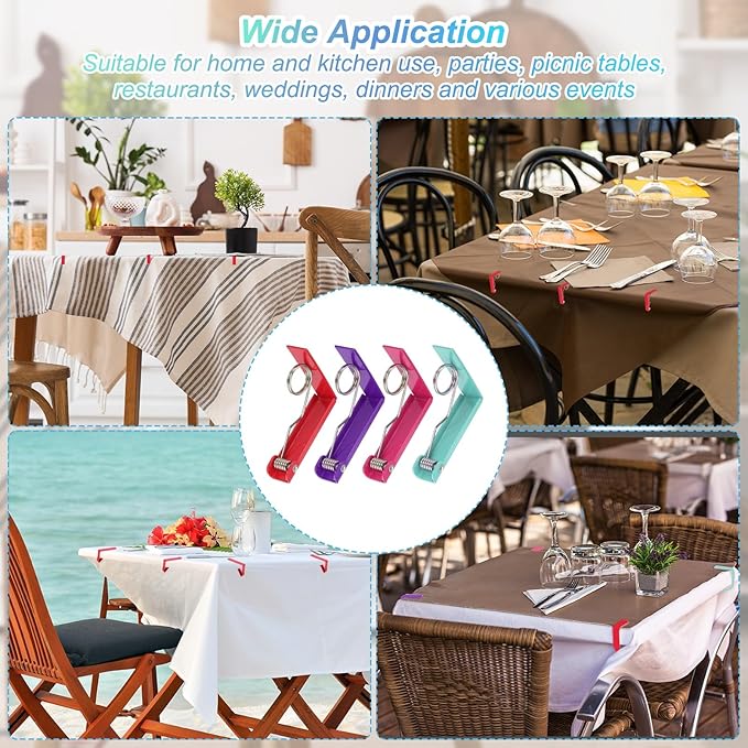 uxcell 4 Pack Tablecloth Clips, Stainless Steel Table Cloth Cover Clamps, 2.87" x 2.36" Windproof Holder Clips for Home Party Picnic Wedding Camping Dining Tables, Purple