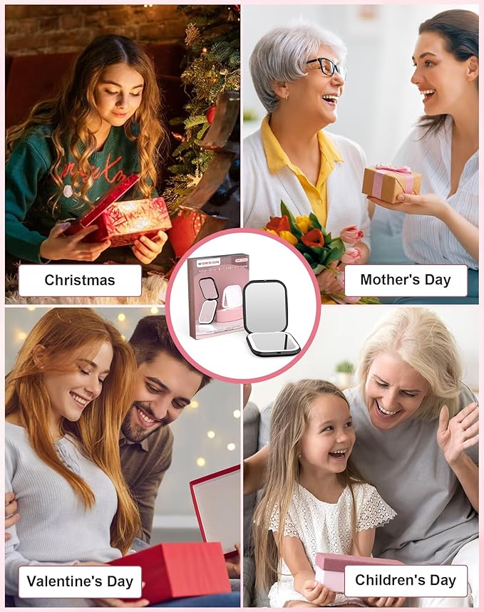 WOBSION Rechargeable 5X Magnification LED Travel Makeup Mirror,Dimmable Portable Compact Mirror for Pocket,Purses and Handbag,Gift,Black