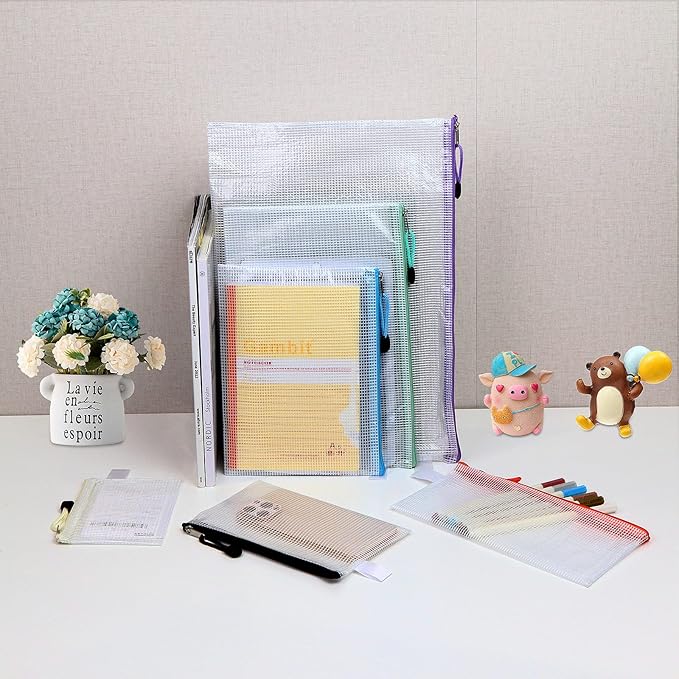 48pcs Mesh Zipper Pouch Bags, 8 Sizes Waterproof Plastic Zipper File Bags, 16 Colors,Multipurpose for Travel Storage, School Supplies, Office Appliances and Home Organizing,Multicolored